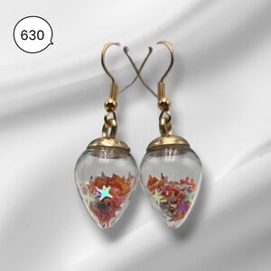 Glass Teardrop Star Earrings – Orange Iridescent Confetti Dangle Earrings